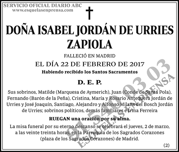 Isabel Jordán de Urries Zapiola